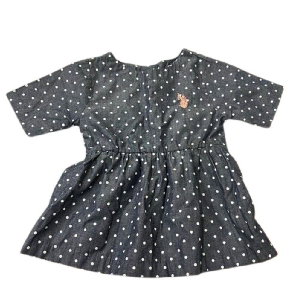 US Polo Assn Chambray Blue White Polka Dot Short Sleeve Dress 24 Months